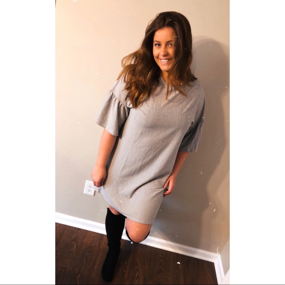 stripe & ruffle sleeve dress